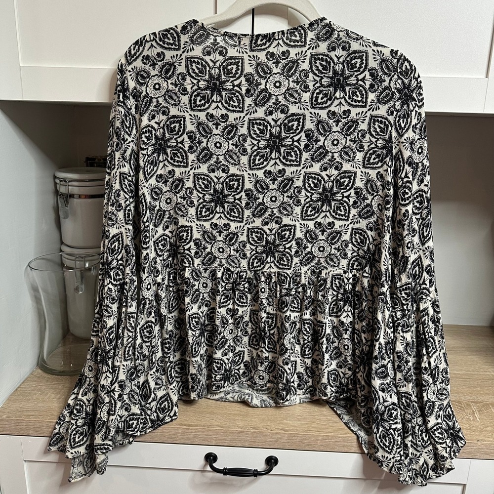 Anthropologie Eri + Ali Hervine Peasant Blouse Womens M Paisley Bell Sleeve Boho - Picture 4 of 12